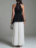 Women's Irregular Waist Ruffle Blouse With Chiffon Wide-leg Pants Set