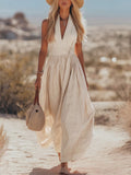 Stylish & Sexy Halter-neck Cotton-linen Maxi Dress