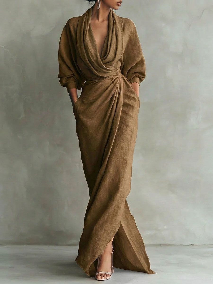 Women's Elegant Long-sleeve Cowl-neck Dress