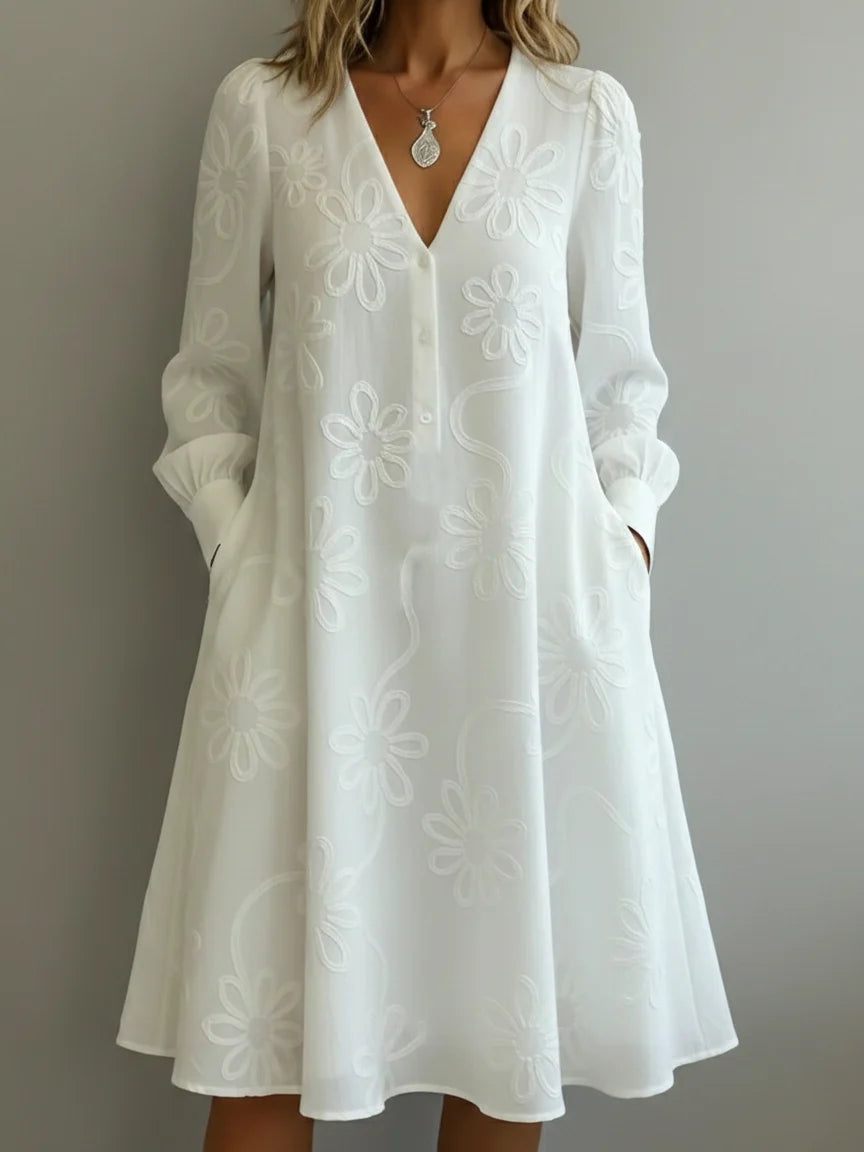 Vintage Elegant V-neck Floral Embroidery Dress