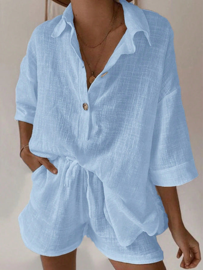 Women's Casual Comfortable Simple Cotton-linen Shorts Set