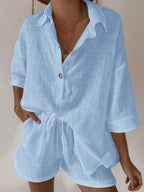 Women's Casual Comfortable Simple Cotton-linen Shorts Set