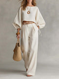 Women's Casual Minimalist Cotton And Linen Set