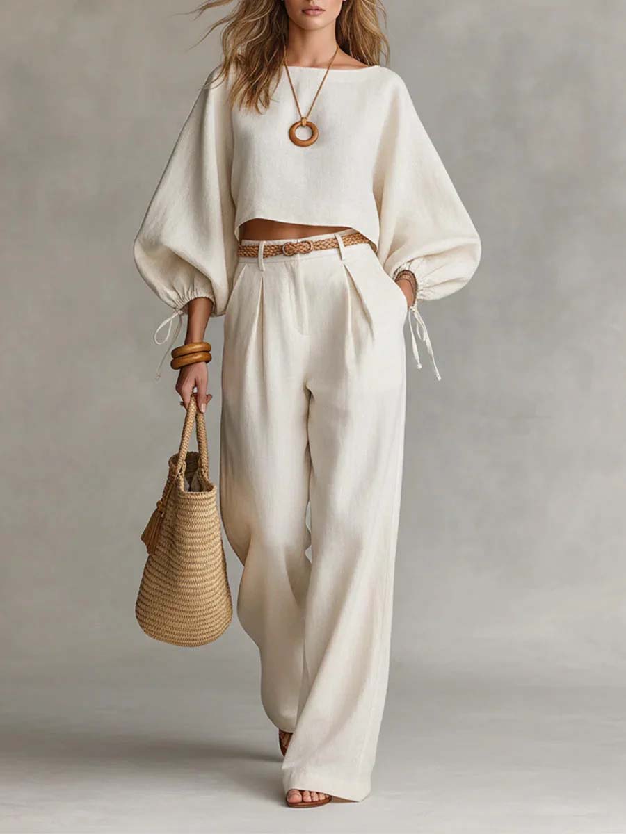 Women's Casual Minimalist Cotton And Linen Set