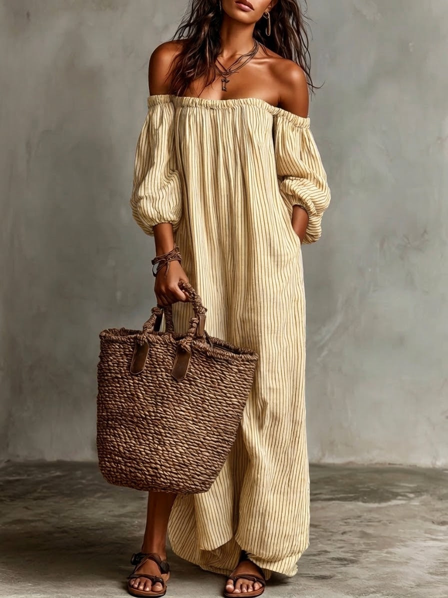 Stylish Off-shoulder Striped Dress