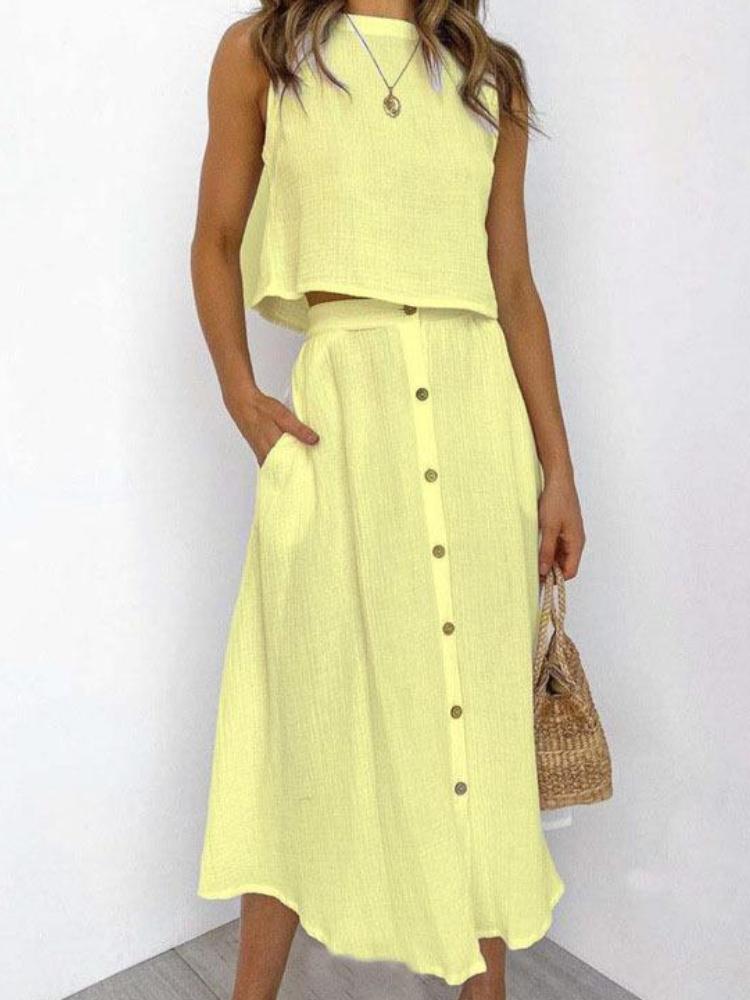 Cotton And Linen Two-Piece Dress Set