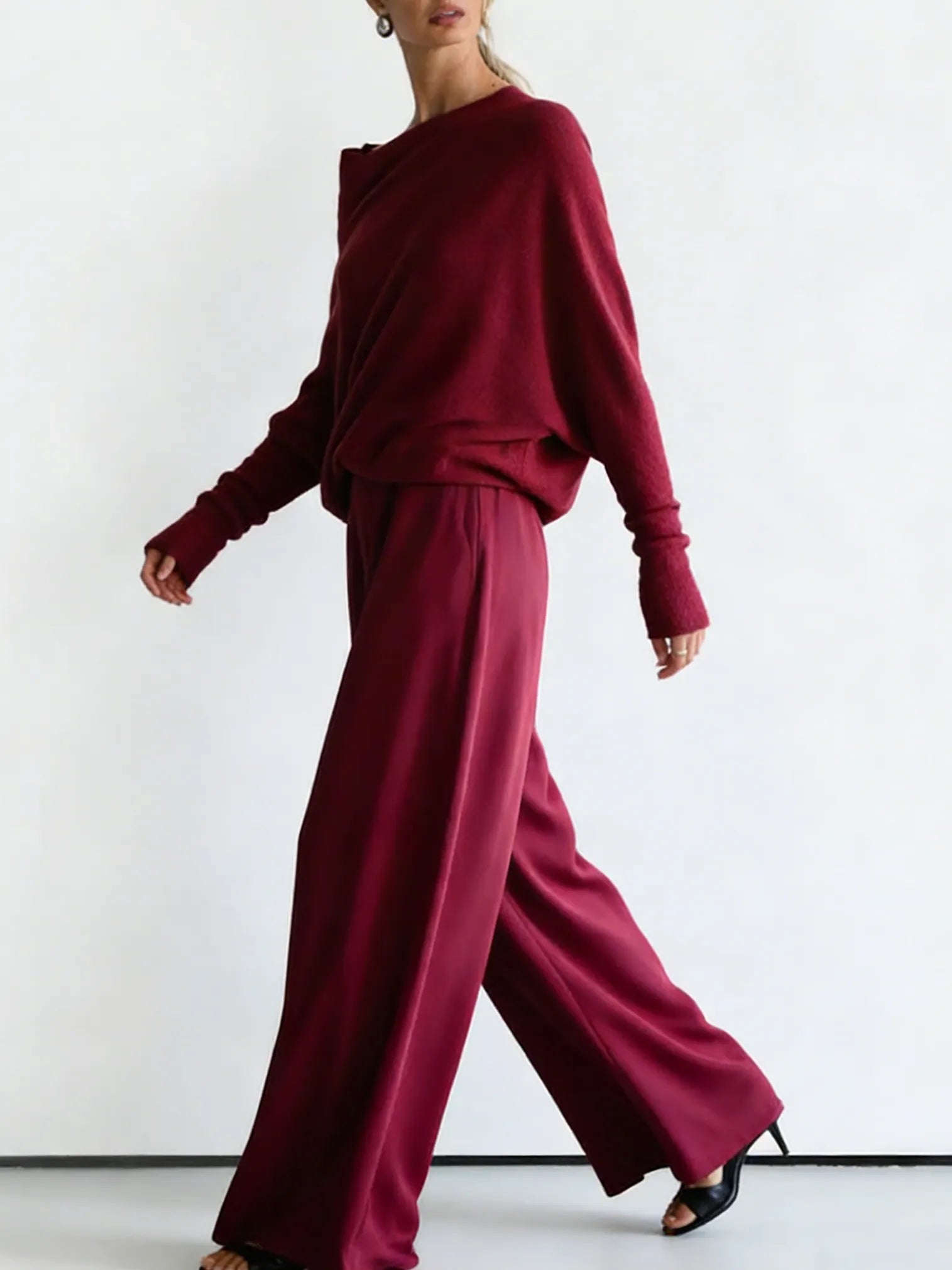 Minimalist Cozy Irregular Sweater And Jumpsuit Set
