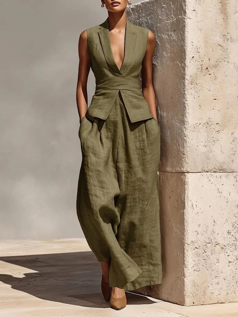 Stylish And Polished Two-piece Vest And Trousers Set