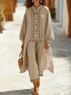 Women's Ethnic Comfortable Loose Top + Pants Cotton Linen Two-piece Set