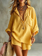 Comfortable & Loose-fitting Cotton-linen Two-piece Set