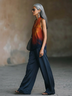 Stylish Elegant Gradient Halter Top And Wide-leg Pants Two-piece Set