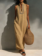 Women's Minimalist Sleeveless Maxi Dress With Cutout Neckline