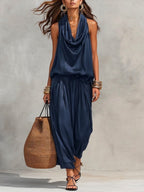 Cozy Elegant Draped Sleeveless Top And Pants Two-piece Set
