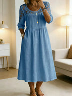 Women's Retro Stylish Hollow Patchwork Cotton Maxi Dress