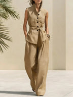 Casual Vacation Light Cotton And Linen Top And Wide-leg Pants Set