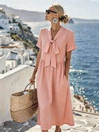 Women'S Solid Color Short-Sleeved Vacation Dress