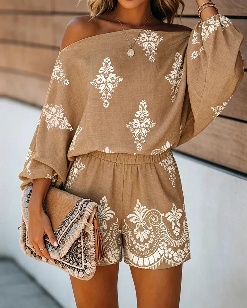 Loose-fit Casual Polka-dot Print Linen And Cotton Shirt And Pants Two-piece Set