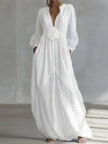 Women's Elegant 3D Floral Cotton-Linen Dress