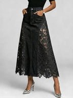 Casual Spliced lace Denim Skirt