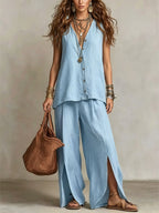 Women's V-neck Tank Top And Wide-leg Trousers Set