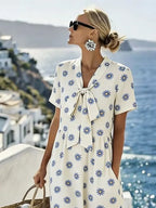 Women's Casual V-neck Printed Loose Dress