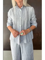 Casual & Cozy Striped Linen-cotton Shirt And Pants Two-piece Set