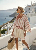 Women'S Loose Striped Holiday Shorts Set
