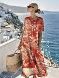 Women's Printed Loose Cotton Linen Pocket Dress
