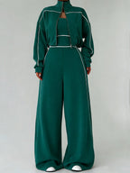 Casual And Cozy Cotton Zip-up Jacket And Jumpsuit Two-piece Set