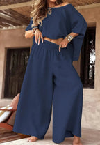 Women's Chic Casual Stylish Cotton Linen Top & Maxi Pants Set