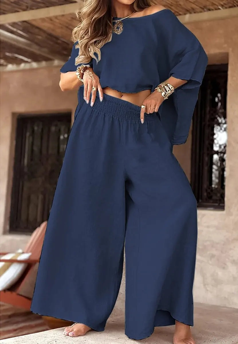 Women's Chic Casual Stylish Cotton Linen Top & Maxi Pants Set
