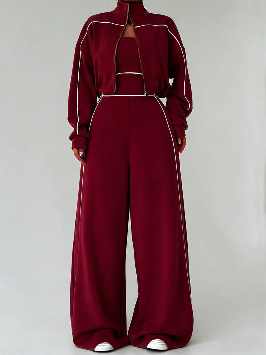 Casual And Cozy Cotton Zip-up Jacket And Jumpsuit Two-piece Set