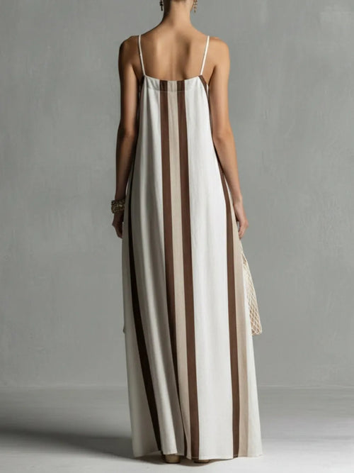 Casual Striped Linen And Cotton Maxi Sleeveless Dress