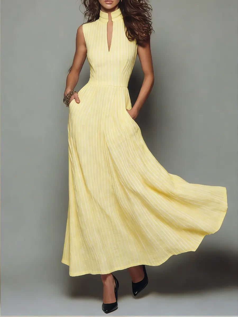 Women's Minimalist Striped Cotton Linen Dress