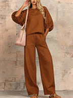 Stylish Cozy Shirt & Wide-leg Pants Linen Cotton Two-piece Set