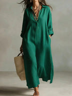 Women's Solid Color Art Casual Fashion Cotton Linen Maxi Dress