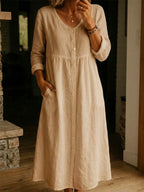 Casual Linen Cotton Button Dress