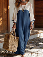 Stylish & Cozy Knit-paneled Denim Dress
