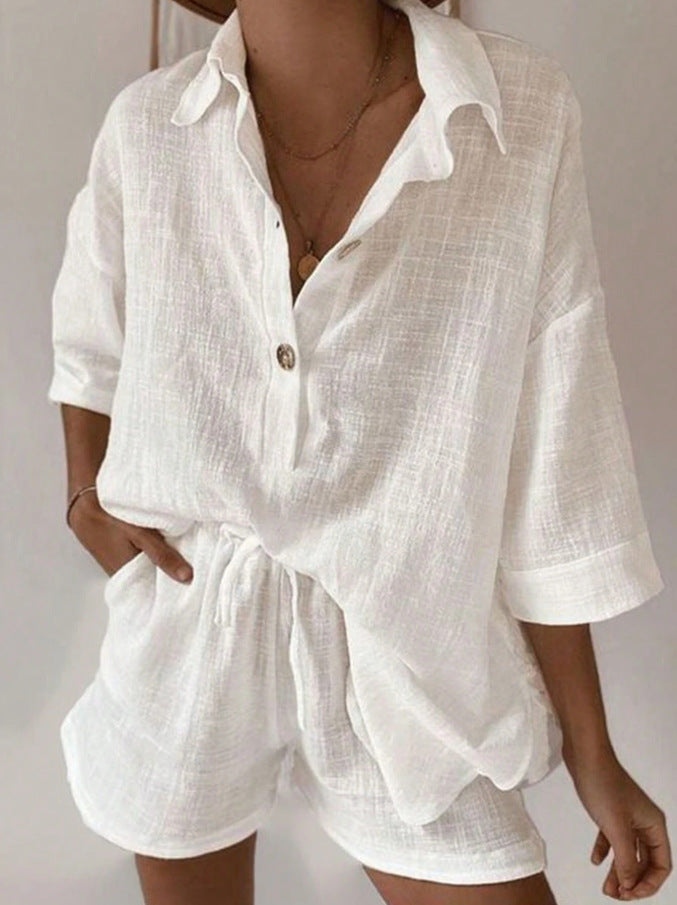 Women's Casual Comfortable Simple Cotton-linen Shorts Set
