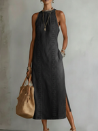 Retro Cozy Lace Print Denim Midi Dress
