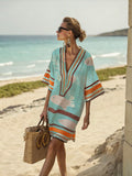 Printed Cotton and Linen Women's V-Neck Skirt