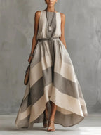 Women's Retro Striped Art Casual Stylish Cotton Linen Maxi Dress