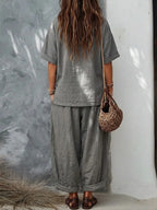 Loose-fitting, Casual Linen And Cotton Two-piece Set (top And Trousers)