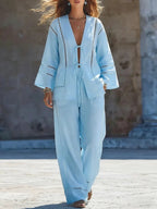 Cotton And Linen Hollow-out Tie-up Vacation Style Set