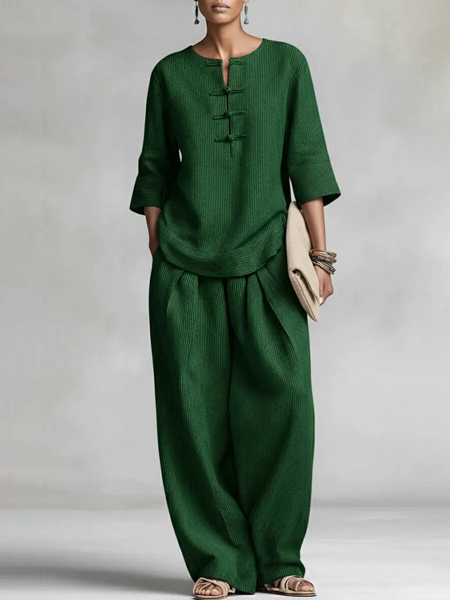 Women's Casual Minimalist Striped Ethnic Style Cotton-linen Set
