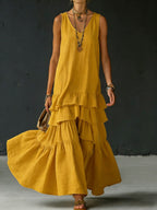 Women's Cotton And Linen Loose-fitting Solid Color Vest Dress