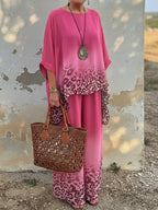 Elegant And Cozy Leopard Print Top And Pants Two-piece Set