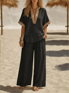 Casual Linen And Cotton Two-piece Set