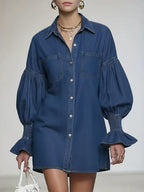 Women's Casual And Fashionable Denim Cotton Mini Dress