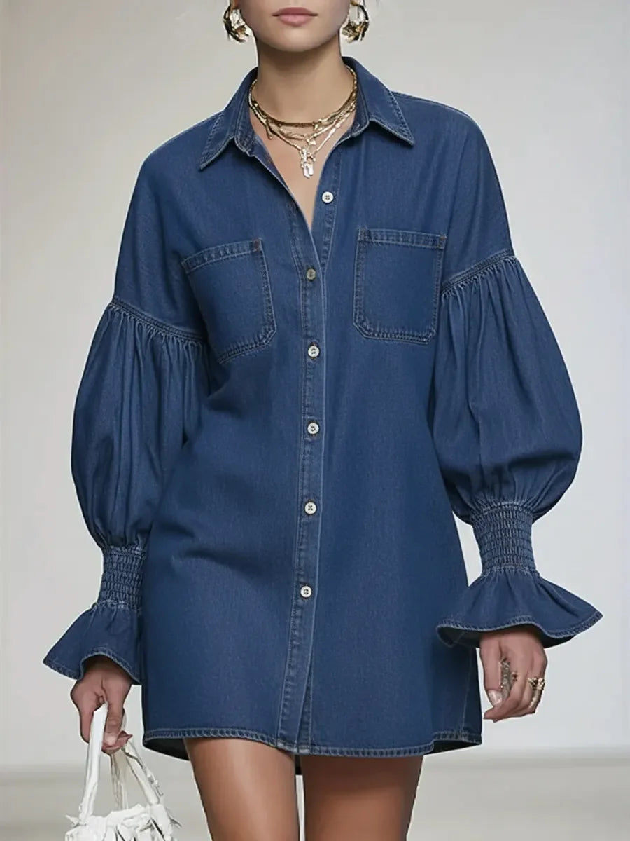 Women's Casual And Fashionable Denim Cotton Mini Dress